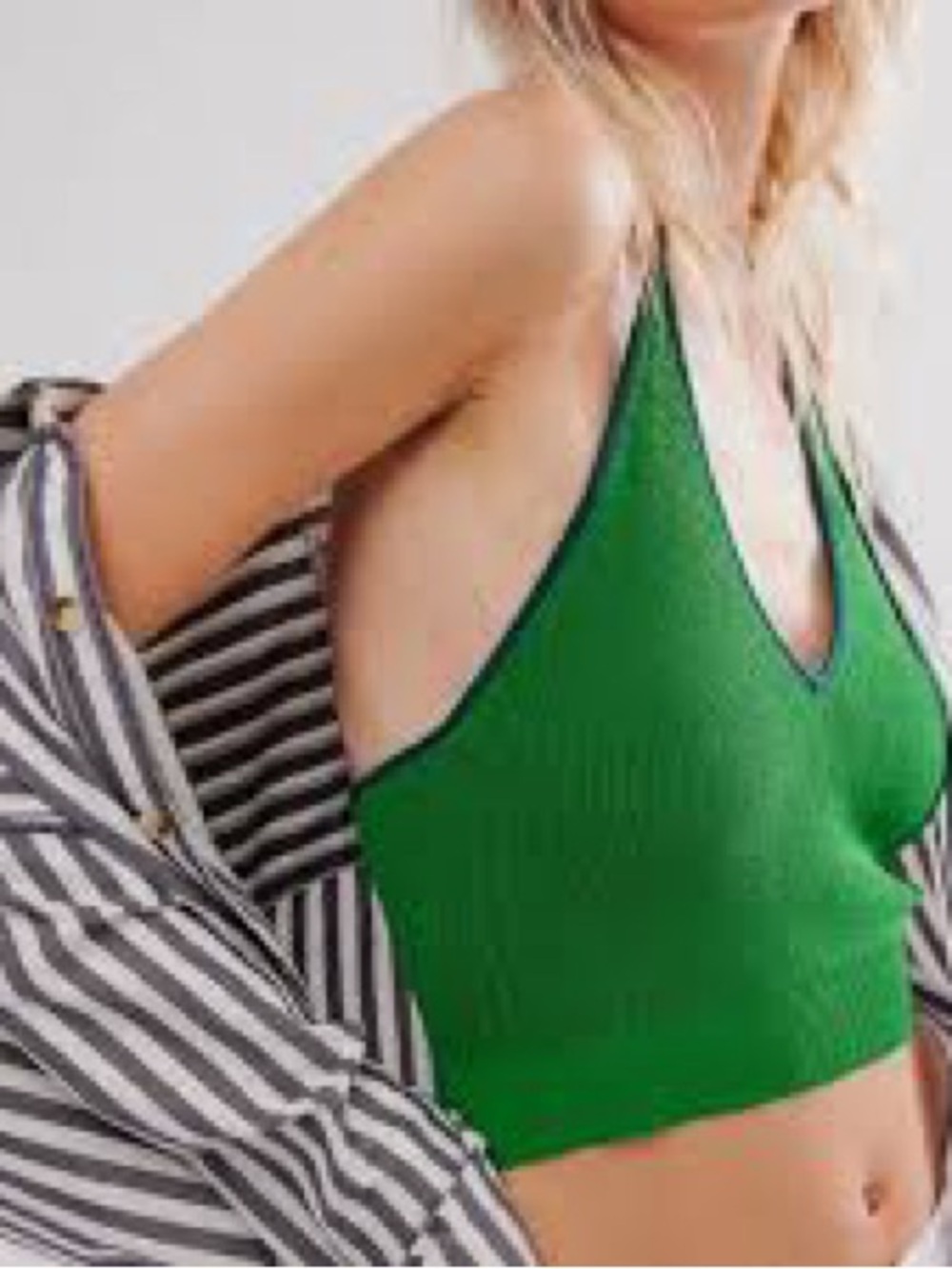 Free People Out and About Green Solid Halter / Knit V-Neck Halter Crop Top
